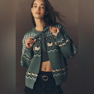 Anthropologie Maeve Tie-Front Fairisle Sheep Cardigan Sweater (One Size) - NWT